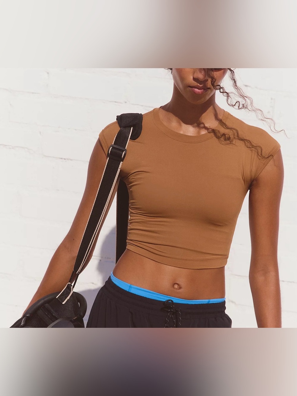 FP Movement Free People Never Better Ultra Light Tee Twig Brown Size L Crop Top